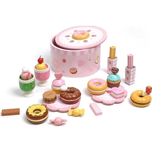 Baby mother garden wooden strawberry donuts toy afternoon tea food combination toys set