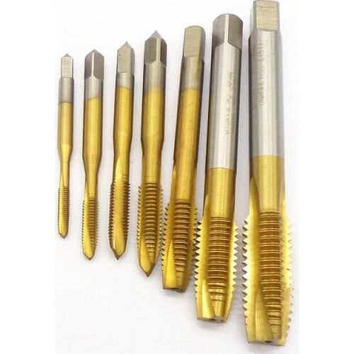 Fixmee 7pc Machine Spiral Point Plug Tap HSS Titanium M3 M4 M5 M6 M8 M10 M12 Straight Flute Thread Metric Machine Screw Taps