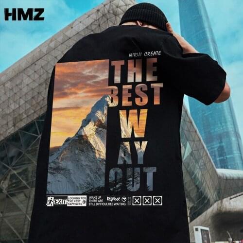 HMZ Mens Snow Mountain Print Tops T Shirt Novelty Premium Cotton Tee Shirt Letter T Shirts Round Neck Tops New Arrival 2021