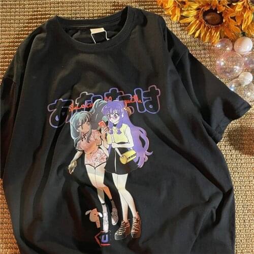 Anime Japanese Tee E-sports Girls Travel Fun T Shirts Pure Cotton O-neck Plus Size Summer Tops Harajuku Punk Goth Teens Fashion