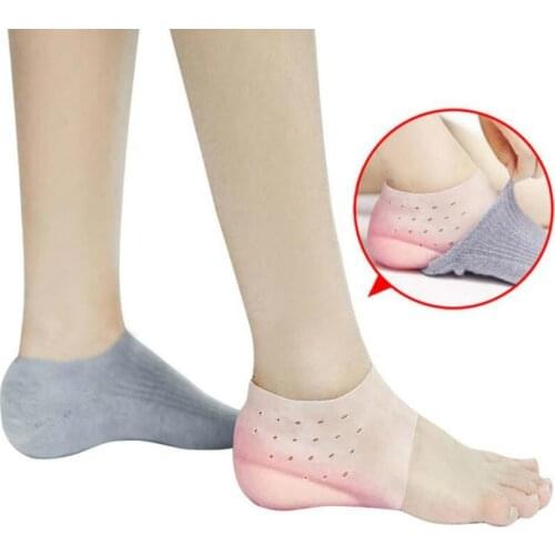 Hot Unisex Invisible Height Increase Socks Heel Pads Silicone Insoles Foot Massage Orthopedic Arch Supports
