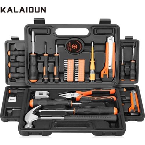 KALAIDUN Hand Tool Set Household DIY Repair Tools Kits With Screwdriver Pliers Wrench Knife Hammer Plastic Toolbox Storage Case