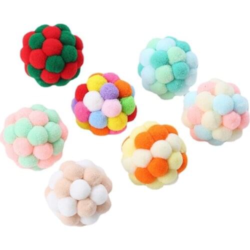 Cat Toy Colorful Handmade Plush Bouncy Ball Kitten Toys Plush Bell Ball Mouse Toy Planet Ball Cat Toys Interactive Pet Supplies