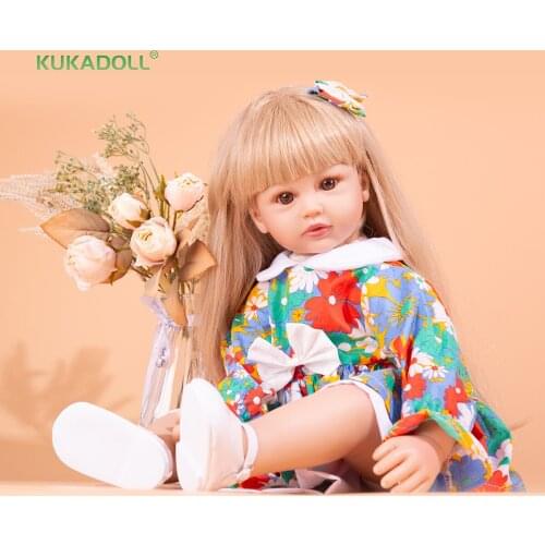 24 Inch 60 CM Long Blond Hair Reborn Baby Dolls реборн Cloth Body Toddler Brinquedos Doll Toys Bebe Reborn Kids Birthday Gifts
