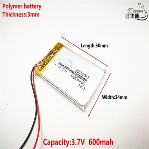Good Qulity 3.7V,600mAH,303450 Polymer lithium ion / Li-ion battery for TOY,POWER BANK,GPS,mp3,mp4