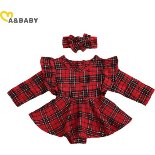 Ma&Baby 0-24M Christmas Newborn Infant Baby Girl Red Plaid Romper Long Sleeve Ruffles Jumpsuit Cute Xmas Baby Clothing