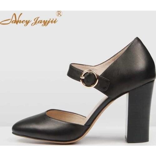 Mary Jane 4 Inch 10 cm High Chunky Heels Pumps Leisure Ladies Vintage Retro Spring Women Shoes 2019 Round Toe Plus Size