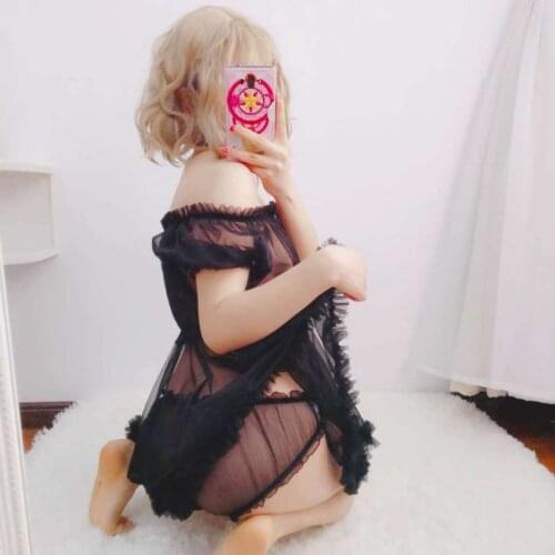 Honeymoon Sexy Lingerie Cute Girl Powder Sleepwear Mesh Perspective Strap Nightdress Sexy Temptation Underwear Suit Nightgown