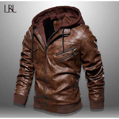 Mens PU Jackets Outwear Leather Hooded Biker Coat Men 2020 Cool Motorcycle Jacket Male Winter Autumn Jaquetas De Motocicleta 4XL