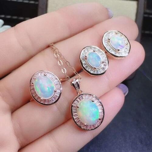 Natural Opal jewelry set Natural Real Opal 925 sterling silver 1pc pendant,1pc ring,2pcs Earring