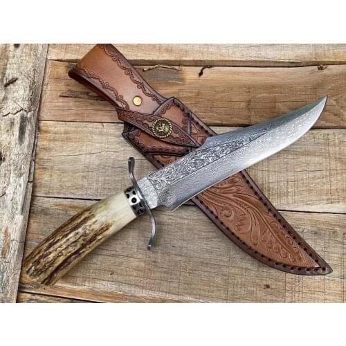 Deer horn handle VG10 knife Damascus self-defense outdoor knife High hardness portable camping survival knife with knife set