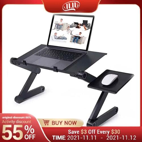 Adjustable Aluminum Laptop Desk Ergonomic Portable TV Bed Lapdesk Tray PC Table Stand Notebook Table Desk Stand With Mouse Pad