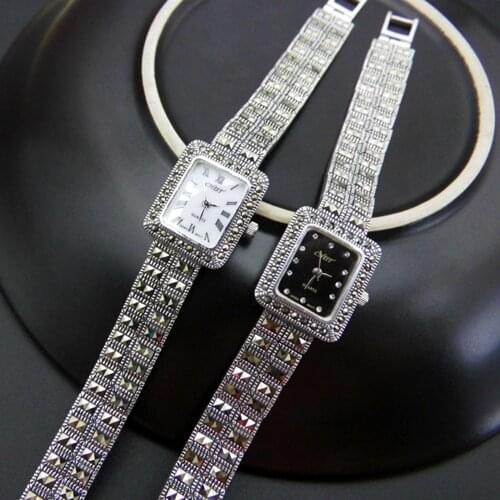 S925 silver jewelry woman bracelet watch Thai silver retro tungsten diamond watch ladies new silver bracelet high quality gift