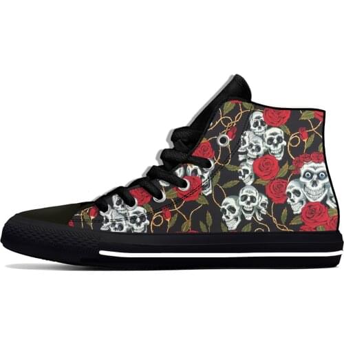 Sugar Skull Rose Flower Vintage Hot Funny Vogue Casual Cloth Shoes High Top Lightweight Breathable 3D Print Men women Sneakers