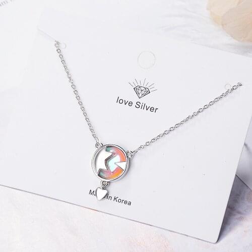 925 Sterling Silver Multicolor Moonstone Clavicle Chain Necklace With Heart Pendant Star Charm Jewelry For Women S-N339