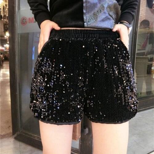 Bling Women elastic waist pockets Sequin Shorts High Waist Feminino Skinny Party Club Festival Raves Dance Shorts nightclub