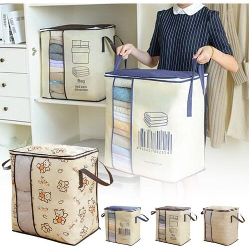 Collapsible Storage Bin Non-woven Dust-proof Lid Strong Handles Home Portable Storage Bag Quilt Organizers Practical Supplies