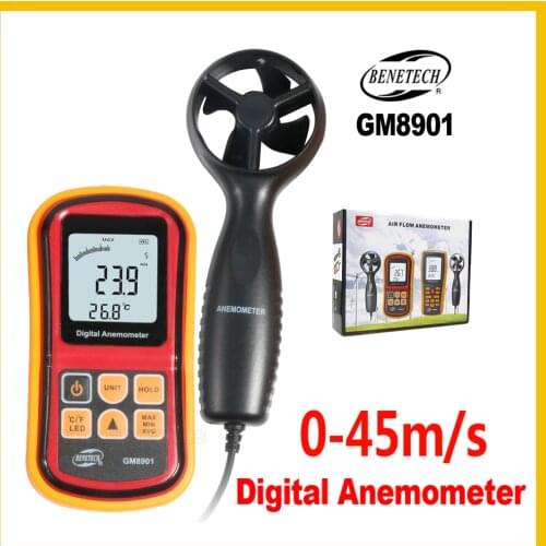 High Accuracy Anemometro LCD Display Digital Anemometer 0~45m/s Wind Meter Air Velocity Temperature Meter GM8901-BENETECH