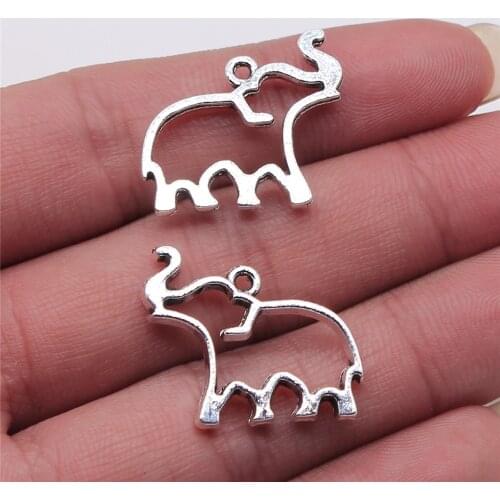 WYSIWYG 4pcs Charms Hollowed Out Elephant Antique Silver Color Alloy Diy Jewelry Making Accessories 19x25mm