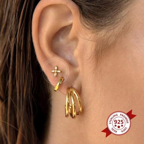 925 Sterling Silver Ear Needle Cross Small Stud Earring Ladies Crystal Zircon Earrings Simple Fashion Jewelry Birthday Gifts