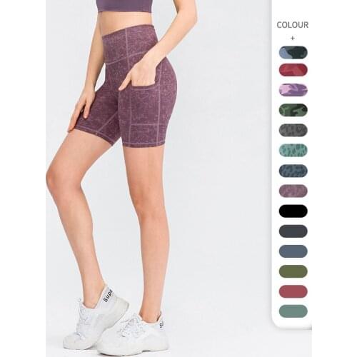 2021 New Ladies Printed Nude Yoga Shorts with Pockets Skin-friendly Tight Elastic Quick-drying Sports Fitness Shorts