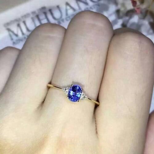 Natural tanzanite gem Ring Natural gemstone Ring 925 sterling silver trendy elegant Simple compact round women party Jewelry