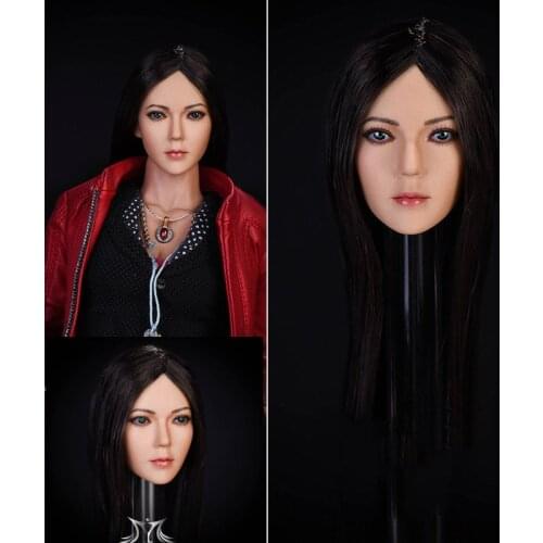 1/6 Scale Asian Beautiful Woman Song Head Sculpt Carved Figure Straight/Curls Hair for PH Suntan Female Action Figure Body