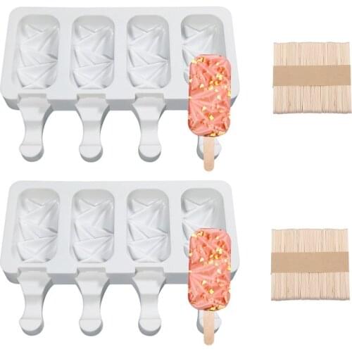 2PCS 3D DIY Silicone Ice Cream Mold Handmade Eco-Friendly Popsicle Mousse Dessert Freezer Juice Ice Cube Tray Barrel Maker Mould