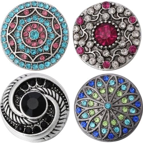 5pcs/lot New Flower Colorful Rhinestone Snaps Button Snap Jewelry Fit 18mm Women DIY Snap Button Bracelet Necklace Jewelry