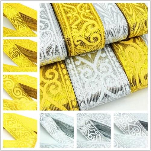 7 Yards Gold Silver Vintage Ethnic Embroidery Lace Ribbon Boho Lace Trim DIY Clothes Bag Accessories Embroidered Fabric #RoLi