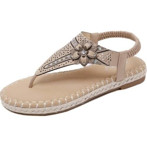 Bohemian Summer Shoes Sweet Womens Hollow Flower hemp rope Flat Sandals High Quality Casual Flats Plus Size 35-42 Sandalias