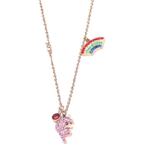 Rainbow Unicorn Zircon Pendant Necklace Titanium Stainless Steel Inlaid Zircon Gold Chain Necklace Fashion Women Jewelry Gift