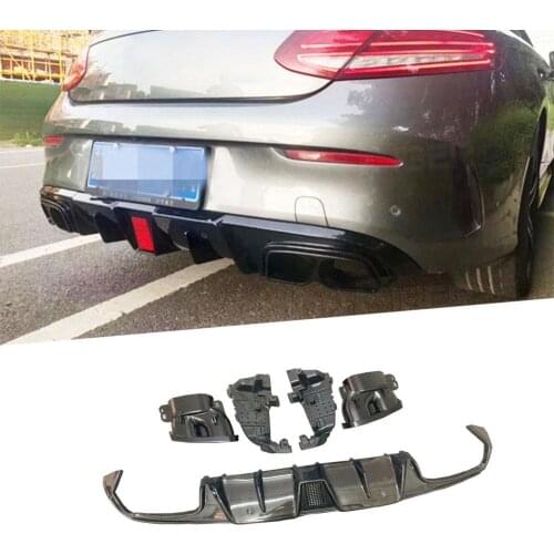 Carbon Fiber Car Rear Bumper Diffuser Lip Tips with Exhaust for Mercedes Benz C Class C205 C63 AMG Coupe 2 Door 2015-2019 FRP