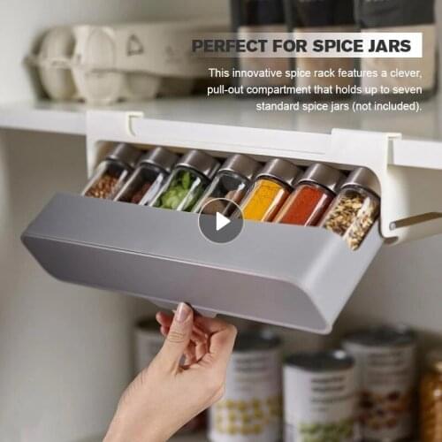 Home Kitchen Self adhesive Wall-mounted Under Shelf Spice Organizer Spice Bottle Storage Racks Kitchen Supplies Storage Box