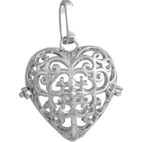 DoreenBeads Copper Wish Box Pendants Silver Color Heart Hollow Can Open (Fit Bead Size: 16mm) 3.7cm x2.8cm - 3.7cm x2.7cm, 1 PC