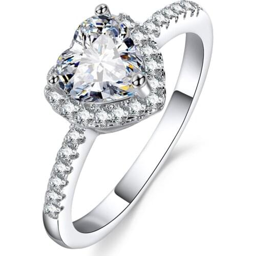 FDLK Fashion Crystal Heart Shaped Wedding Rings Womens Zircon Engagement Rings Glamour Jewelry