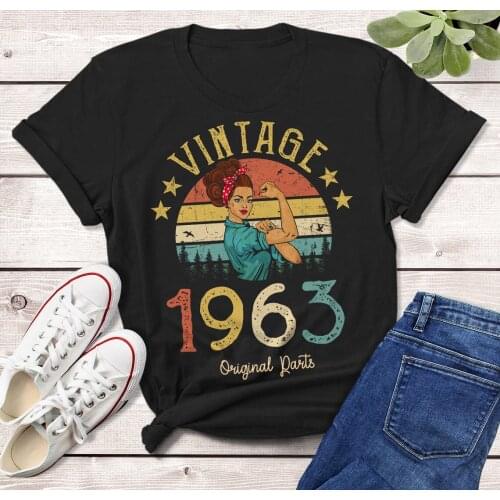 Vintage 1963 Quarantine Edition T-Shirt Women Rosie 58 Years Old 58th Birthday Party Gift Idea Mom Wife Friend Funny Retro Tee