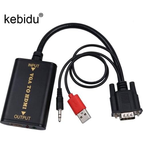Kebidu 1080P VGA Converter HD Audio AV Converter HDTV Video Cable VGA to HDMI-compatible Adapter For TV PC Laptop