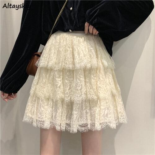 Lace Floral Skirts Women Ball Gown Korean Style Elegant Lovely Romantic Chic All-match Slim Ulzzang Teenager Summer Kawaii Lady