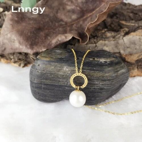 Lnngy 18K Yellow Gold Pendan Natural Cultured Freshwater Pearl Pendant Necklace Women Wedding Engagement White Pearl Bijoux gift