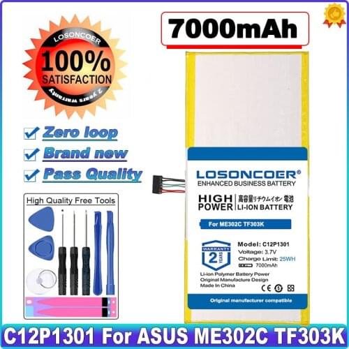 LOSONCOER 7000mAh C12P1301 High Capacity Laptop Battery For ASUS For MEMO PAD K00A (ME302C) MemoPad 10.1" TF303K 1B014A