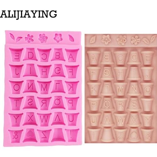 M1172 Alphabet Flowers Pot Shaped Silicone Cake Decorating Tool letter Fondant Cake Mold Pastry Tools Sugarcraft Molds