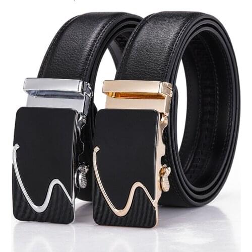 Peikong brand Luxury Automatic Buckle Men Black Genuine Leather male fashion belt designer mens Belts man high quality For Belts