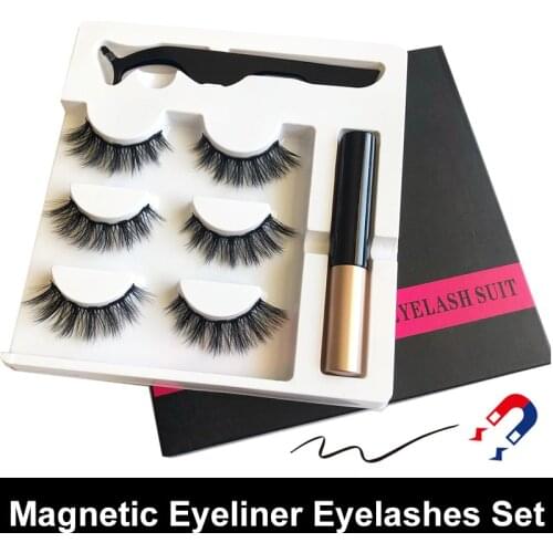 Waterproof Long Lasting 5 Magnets Eyelash Magnetic Liquid Eyeliner&Magnetic False Eyelashes&Tweezer Set Eyelash Extension Tools