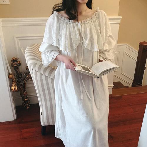 Womens Lolita Princess Sleepshirts Vintage Palace Style Dress Wide Lace Nightgowns.Cotton Victorian Nightdress Sleep Loungewear