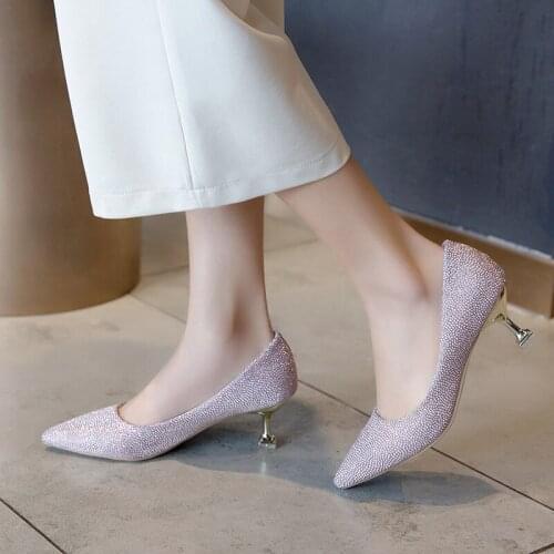 2020 New Selling Women High Heels Single Shoes Mature Female Spring Fashion Sequins Luxurious Wedding Party Woman Shoes W37-06