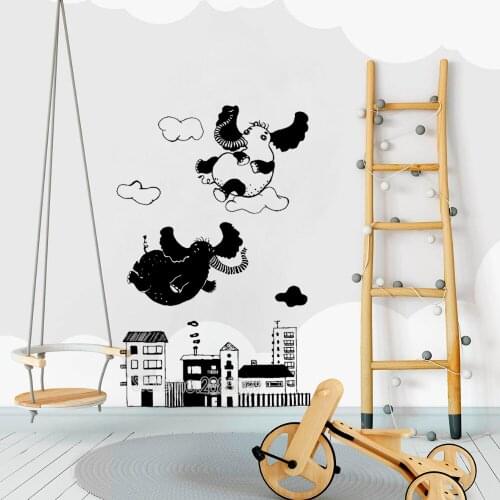 New Design Super Cute Wall Decal Flying Elephants Art Vinyl Wall Sticker For Kid Room Home Decor Mural Removable Wallpaper LC195