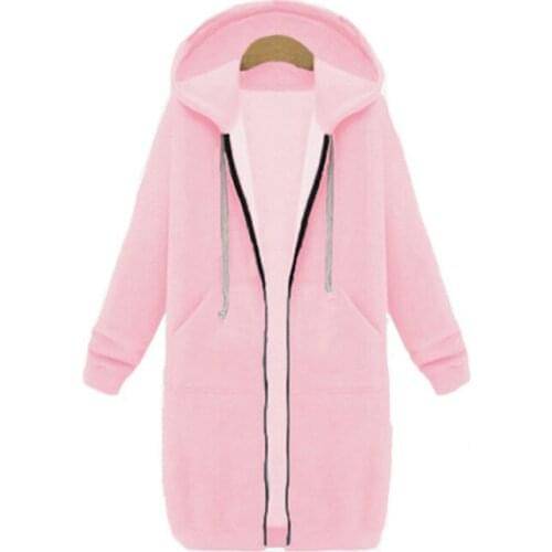 Autumn Women Long Hoodies Sweatshirt Coat 2020 Zip Up Outerwears Hooded Long Jacket Winter Casual Pockets Plus Size Outwear Tops