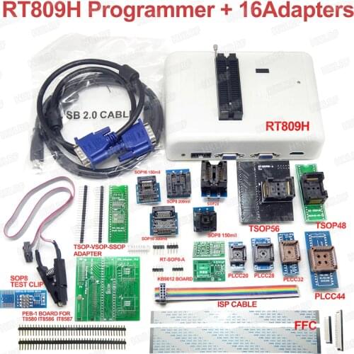 RT809H EMMC-Nand FLASH Programmer +16 Adapters +TSOP56 TSOP48 SOP8 TSOP28 Adapter+ SOP8 Test Clip WITH CABELS EMMC-Nand