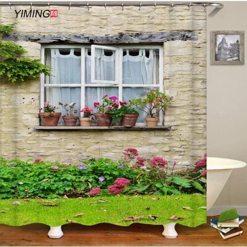 Garden street scenery shower curtain printing 3D waterproof bathroom curtains home decoration curtains with hooks
